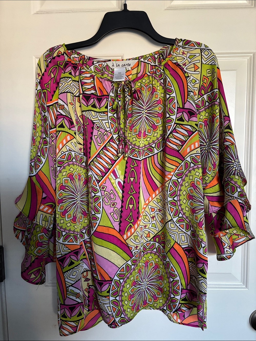 Women's Multicolor Boho Peasant Top - Pink/Green